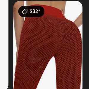 Red Textured Leggings